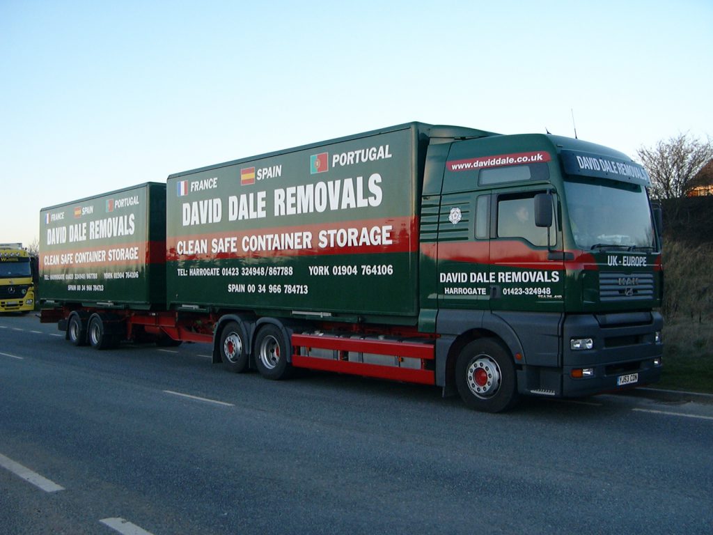 David Dale removals truck on the road during a full house move from France to the UK