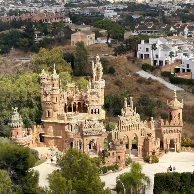 Aerial view of Castillo de Colomares in Benalmadena, one of the Costa del Sol locations served by David Dale Removals on their weekly Spain to UK removal runs