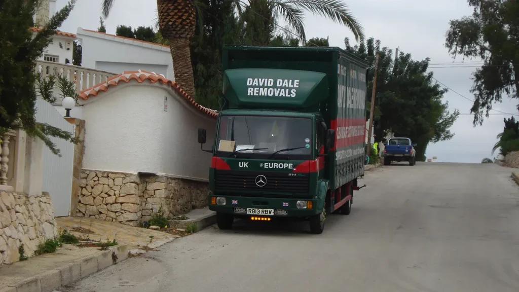 David Dale Removals lorry delivering to a villa in Spain during a UK to Europe removal