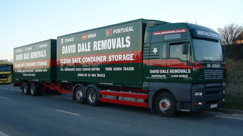 David Dale Removals lorry liveried for France, Spain and Portugal removals on a UK road